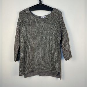 Metallic knit sweater with quarter length sleeve 100% cotton size medium